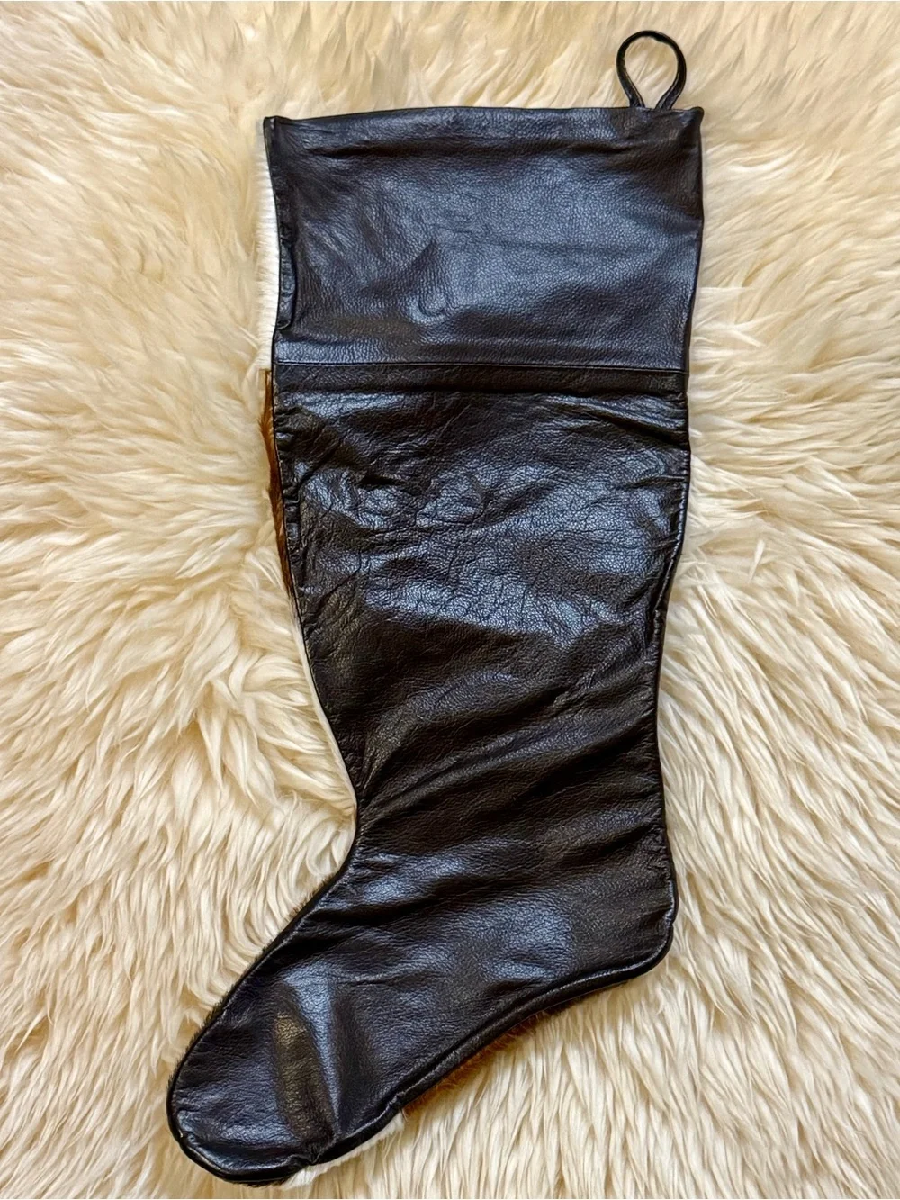 Personalized Branded BRAD Cowhide Leather Christmas Stocking - Brown & White
